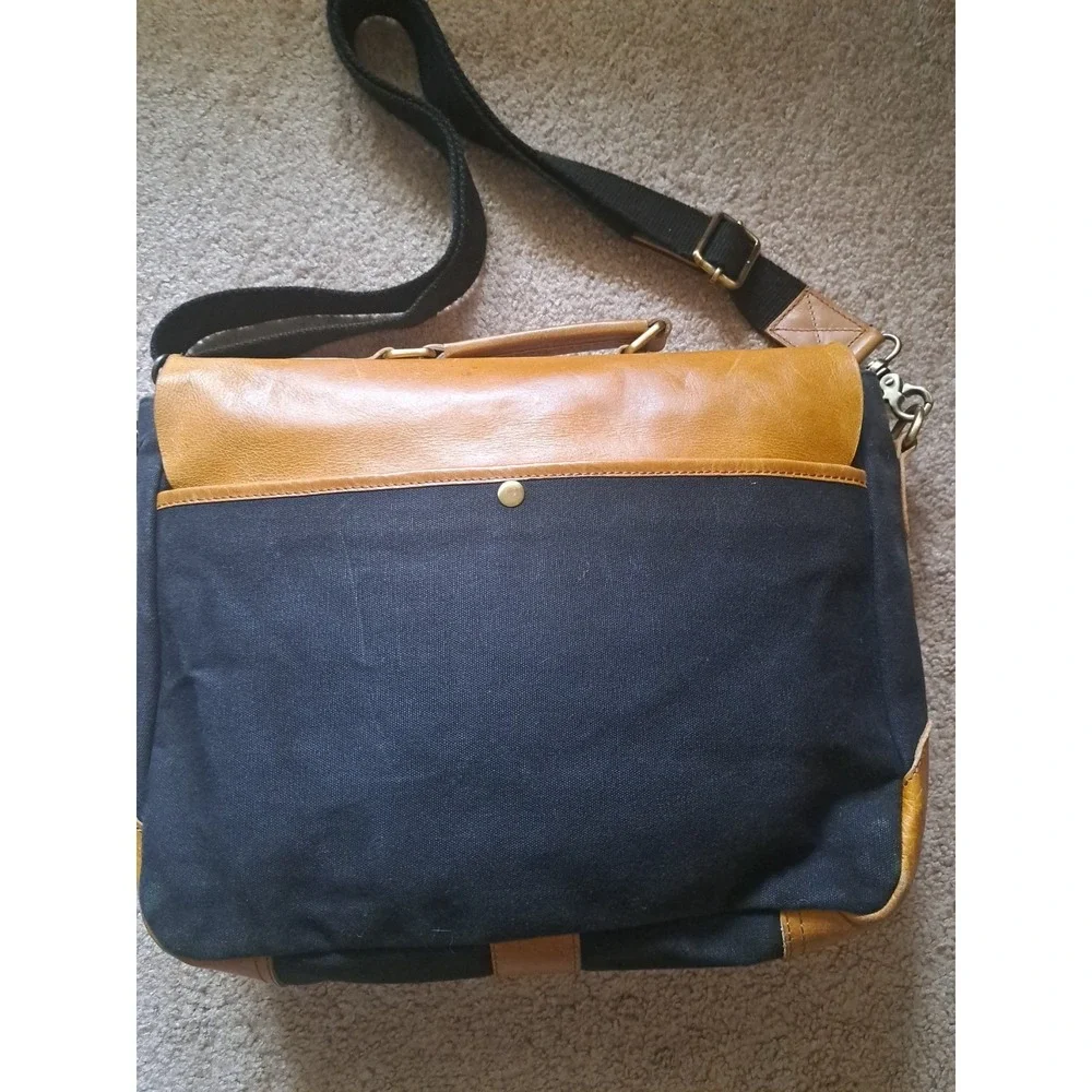 Aaron Leather Goods‎ Prato Canvas Distressed Leather Messenger Laptop Bag 13